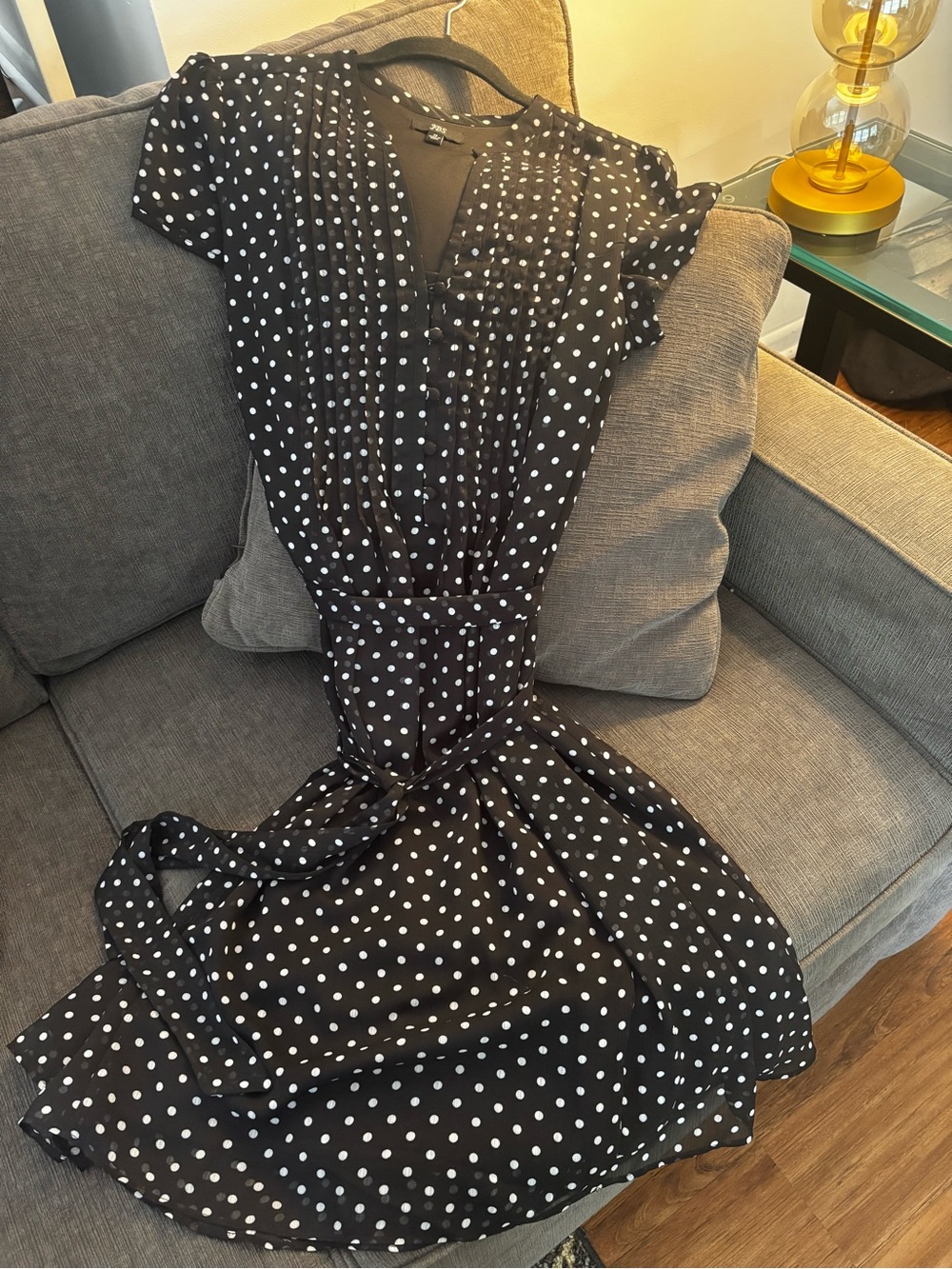 Black Polka Dot Midi Dress with Waist Tie